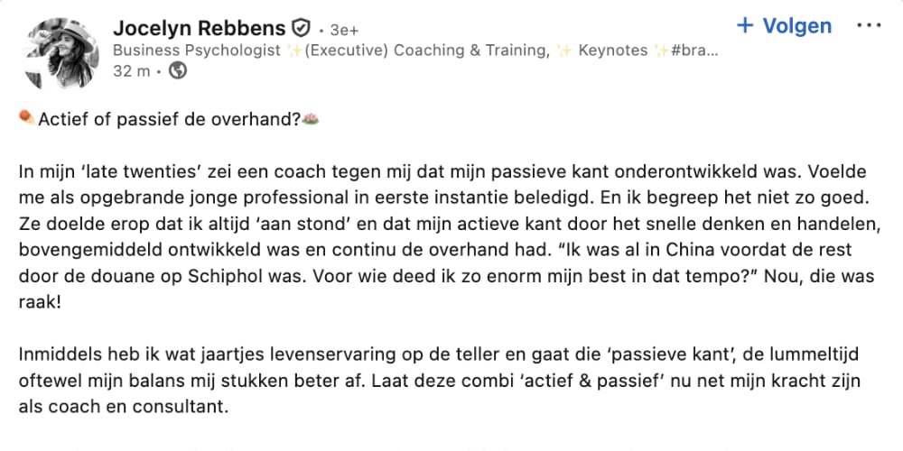 rebbels linkedin actief of passief de overhand jocelyn rebbens