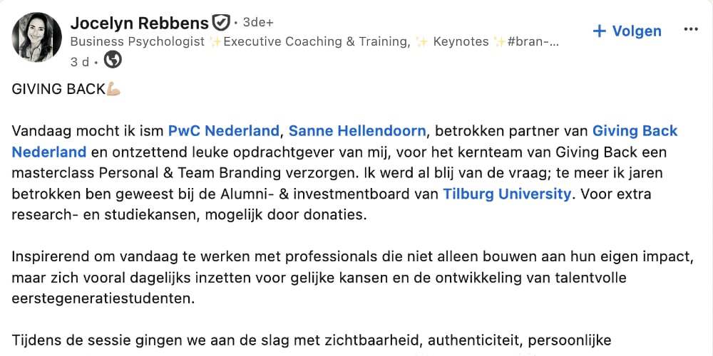 rebbels linkedin giving back jocelyn rebbens